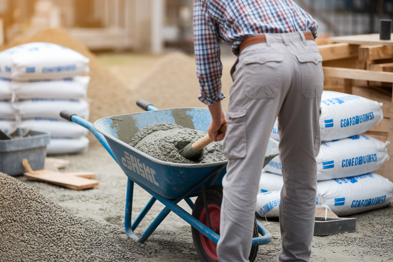 ouvrier-melange-ciment-brouette-chantier