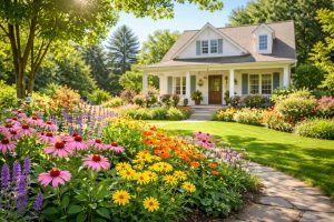 maison-verdure-jardin-fleurs-soleil
