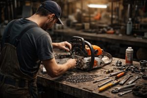 mecanicien-tronconneuse-etabli-outils-atelier