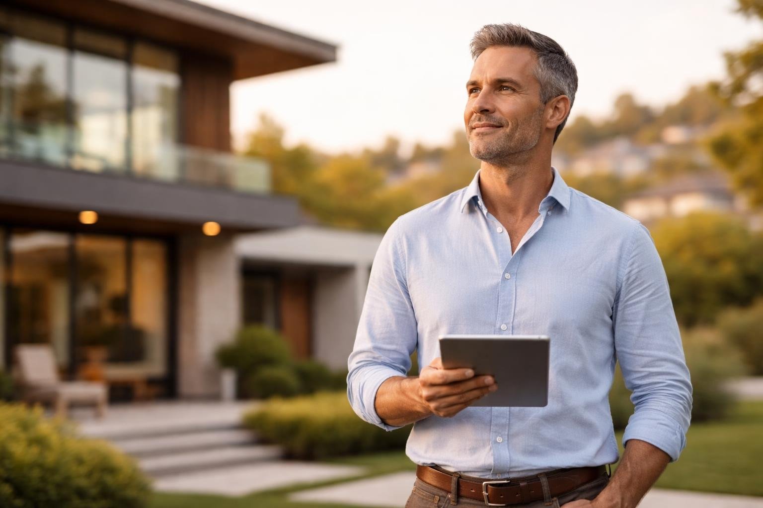 proprietaire-tablette-maison-moderne-quartier-verdoyant