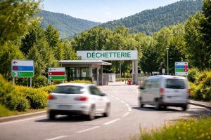 entree-dechetterie-verdure-collines-vehicules