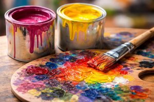 pots-peinture-magenta-jaune-palette