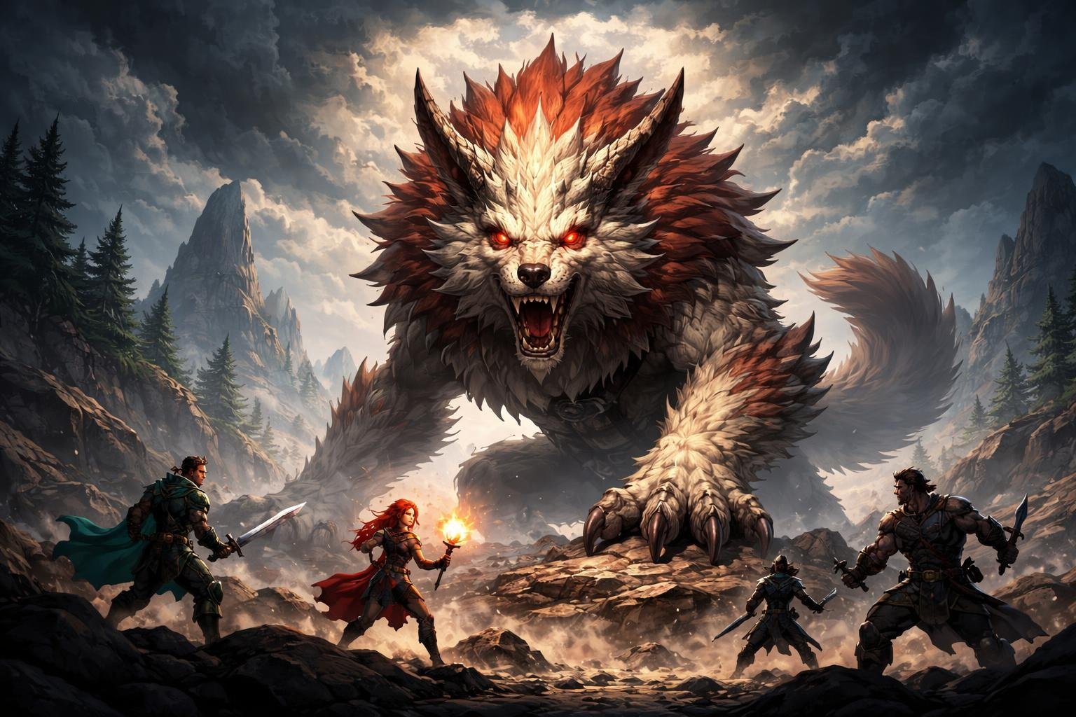 creature-meulou-aventuriers-terrain-rocheux-ciel-sombre