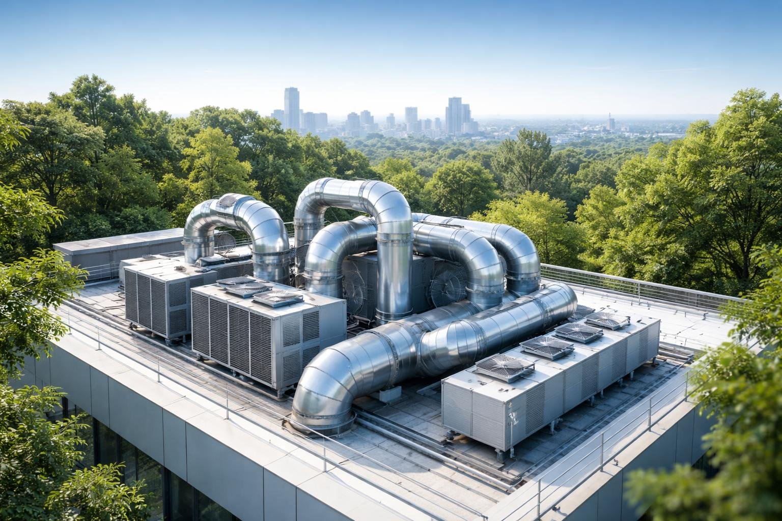batiment-moderne-ventilation-verdure-ciel-bleu