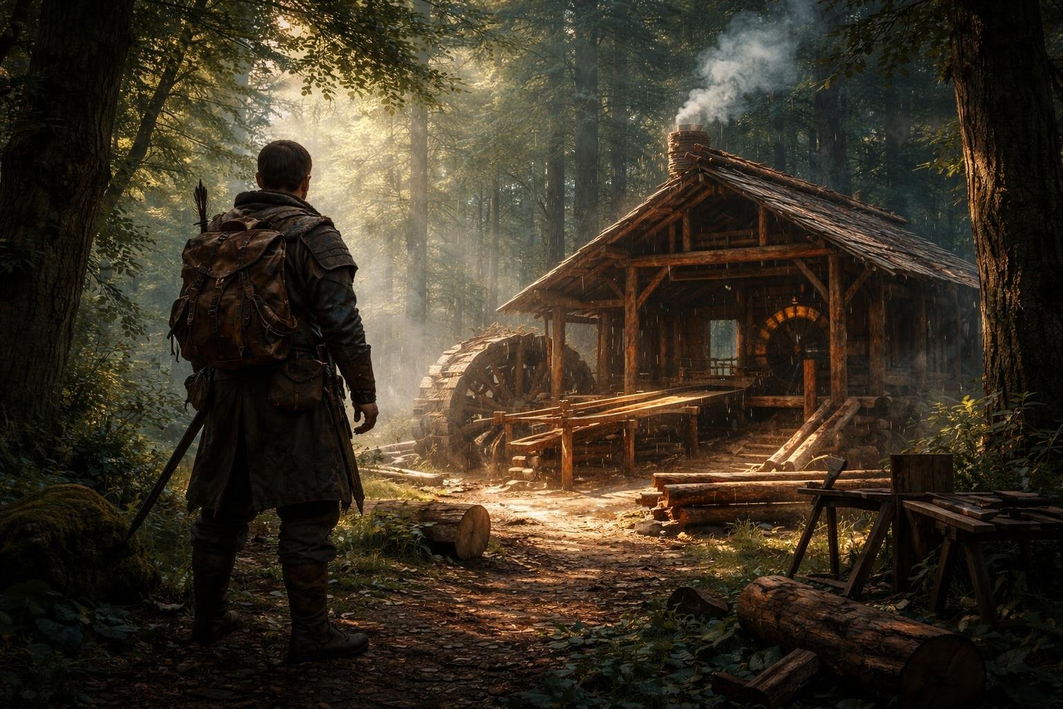 aventurier-medieval-scierie-foret-dense