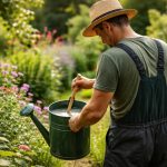 jardinier-arrosoir-plantes-fleurs-colorées