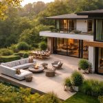 maison-moderne-terrasse-verdure-meubles