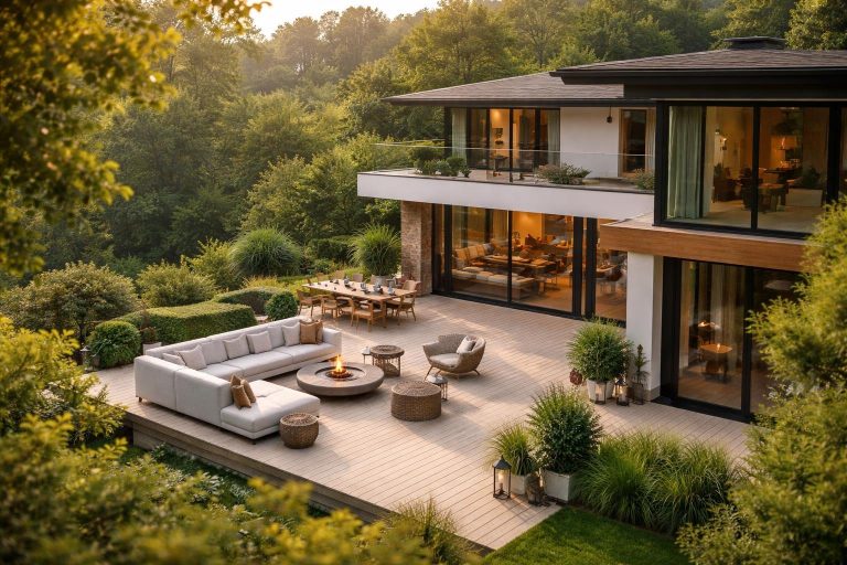 maison-moderne-terrasse-verdure-meubles