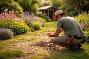 jardin-ensoleille-gazon-brun-fleurs